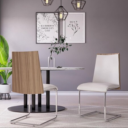 Homeroots 34 x 22 x 17 in. Modern White Faux Leather & Walnut Finish Dining Chairs 384362